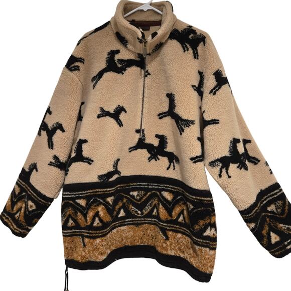 Vintage 90s TSUNAMI Canada 1/2 Zip Southwestern Fleece Sherpa Ranch Jacket Sz L - Picture 1 of 9